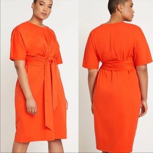 Eloquii Cross Front Flutter Sleeve Dress- bright orange